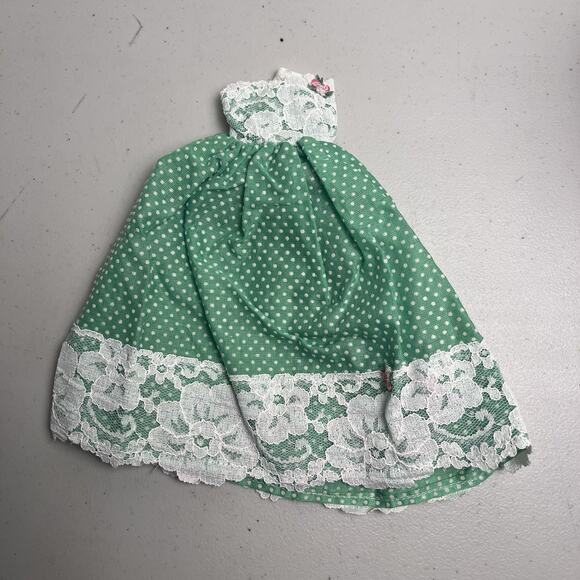 Vintage Handmade Barbie Dress Southern Belle Green Eyelet Lace Gown Trim OOAK - Picture 8 of 9
